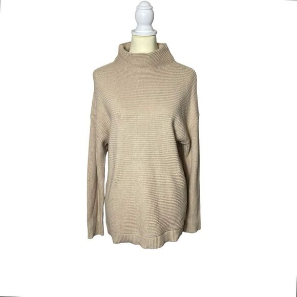 Michael Kors Beige Mock Neck Ribbed Knit Sweater Women's Size Large - Picture 1 of 16